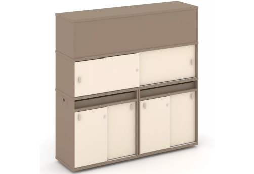 Тумба двойная с надставкой высокой (набор №9, вариант 1), цвет латте + сатин