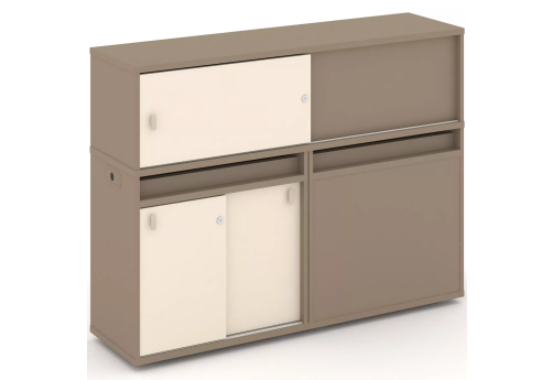 Тумба двойная с надставкой низкой (набор №22, вариант 2), цвет латте + сатин