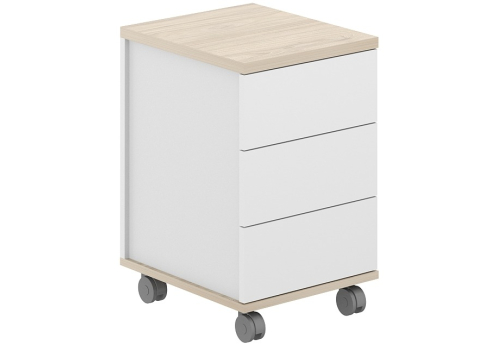 Тумба мобильная 3 ящика метабокс с замком Фламинго, цвет белый + акация