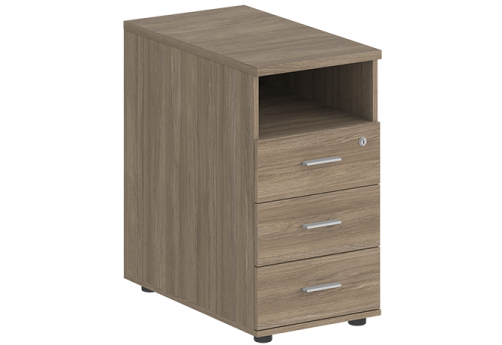 Тумба приставная с 3 ящиками и нишей с замком без топа Индиго Вуд, цвет дуб темный