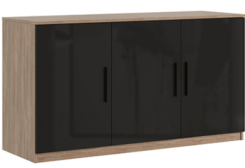 Креденция 3 двери с глянцевым фасадом Виенсо, цвет дуб + черный