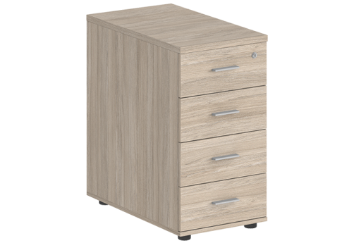 Тумба приставная с 4 ящиками (метабокс) с замком без топа Индиго Вуд, цвет дуб светлый