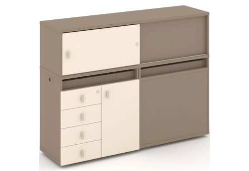 Тумба двойная с надставкой низкой (набор №18, вариант 2), цвет латте + сатин