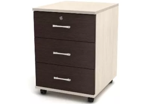 Тумба мобильная с замком, цвет венге + дуб молочный