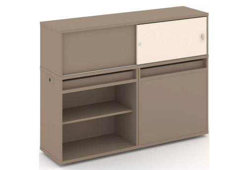 Тумба двойная с надставкой низкой (набор №13, вариант 1), цвет латте + сатин