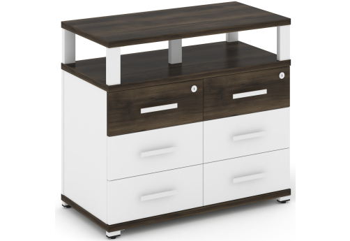 Тумба приставная широкая 6 ящиков с надставкой широкой Динен, цвет дуб мали-белый