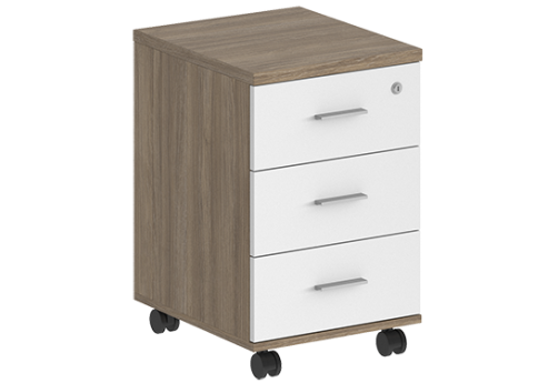 Тумба мобильная с 3 ящиками (метабокс) и замком Индиго Вуд, цвет дуб темный + белый