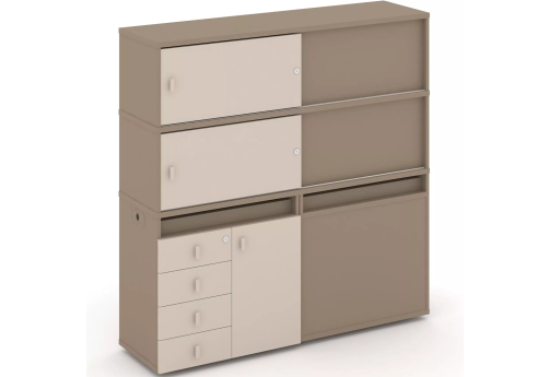 Тумба двойная с надставкой высокой (набор №25, вариант 2), цвет латте + капучино