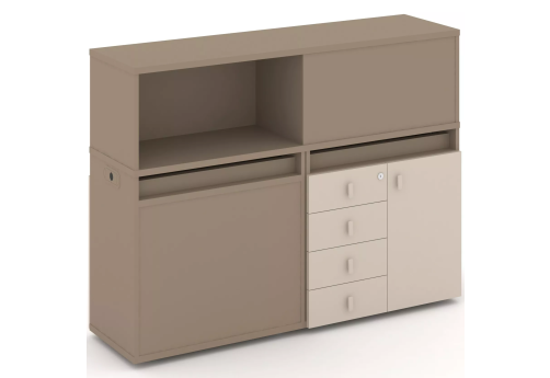 Тумба двойная с надставкой низкой (набор №16, вариант 1), цвет латте + капучино