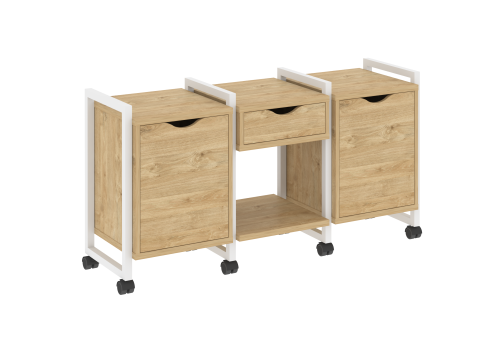 Тумба мобильная наборная вариант 7 Европа, цвет тиквуд светлый + белый