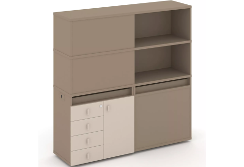 Тумба двойная с надставкой высокой (набор №18, вариант 1), цвет латте + капучино