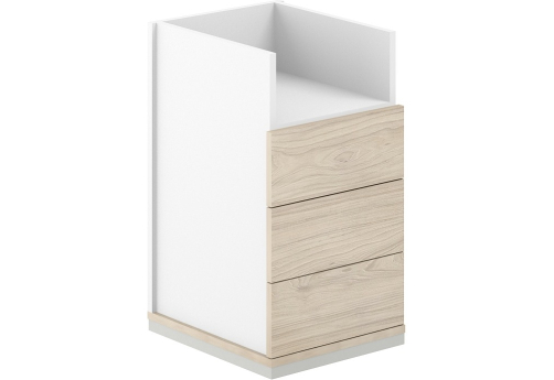 Тумба приставная 3 ящика метабокс с нишей с замком Фламинго, цвет белый + акация