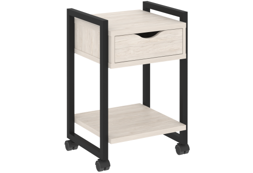 Тумба мобильная с ящиком и полкой Европа, цвет денвер светлый + черный
