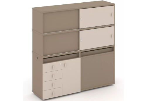 Тумба двойная с надставкой высокой (набор №24, вариант 1), цвет латте + капучино