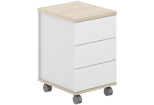 Тумба мобильная 3 ящика с замком Фламинго, цвет белый + акация