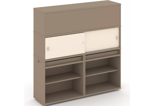 Тумба двойная с надставкой высокой (набор №3, вариант 1), цвет латте + сатин