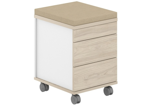 Тумба мобильная 2 ящика + 1 ящик-лоток с подушкой Фламинго, цвет белый + акация + бежевый