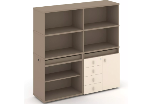 Тумба двойная с надставкой высокой (набор №10, вариант 1), цвет латте + сатин