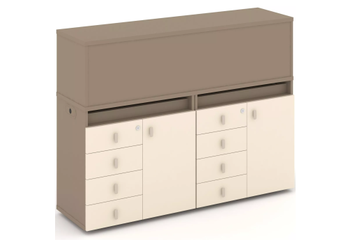 Тумба двойная с надставкой низкой (набор №3, вариант 2), цвет латте + сатин