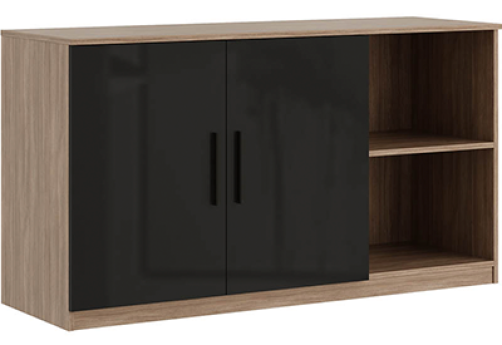 Креденция с секцией с глянцевым фасадом Виенсо, цвет дуб + черный