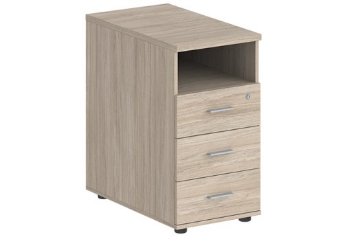 Тумба приставная с 3 ящиками и нишей с замком без топа Индиго Вуд, цвет дуб светлый