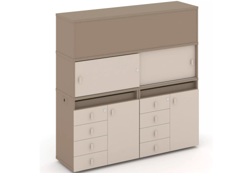 Тумба двойная с надставкой высокой (набор №6, вариант 1), цвет латте + капучино