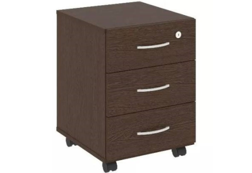 Тумба мобильная бюджетная 3 ящика с замком, цвет венге