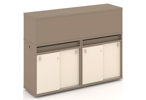 Тумба двойная с надставкой низкой (набор №6, вариант 2), цвет латте + сатин