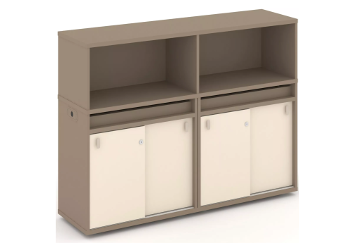 Тумба двойная с надставкой низкой (набор №5, вариант 1), цвет латте + сатин