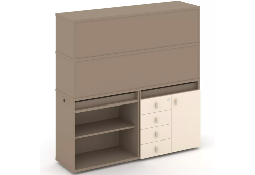 Тумба двойная с надставкой высокой (набор №11, вариант 2), цвет латте + сатин