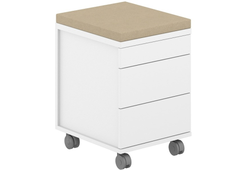 Тумба мобильная 2 ящика + 1 ящик-лоток с подушкой Фламинго, цвет белый + бежевый