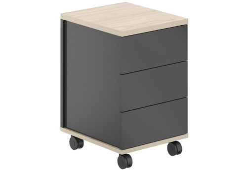 Тумба мобильная 3 ящика метабокс с замком Фламинго, цвет антрацит + акация