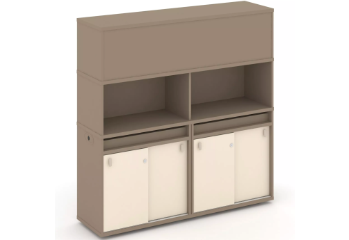 Тумба двойная с надставкой высокой (набор №7, вариант 4), цвет латте + сатин