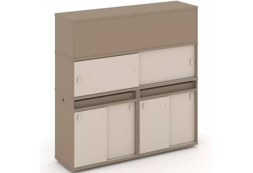 Тумба двойная с надставкой высокой (набор №9, вариант 1), цвет латте + капучино