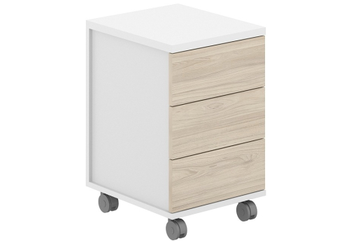 Тумба мобильная 3 ящика с замком Фламинго, цвет белый + акация