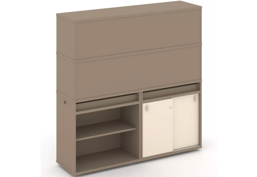 Тумба двойная с надставкой высокой (набор №13, вариант 2), цвет латте + сатин