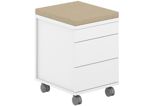 Тумба мобильная 2 ящика + 1 ящик-лоток метабокс с подушкой Фламинго, цвет белый + бежевый