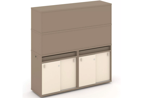 Тумба двойная с надставкой высокой (набор №8, вариант 2), цвет латте + сатин