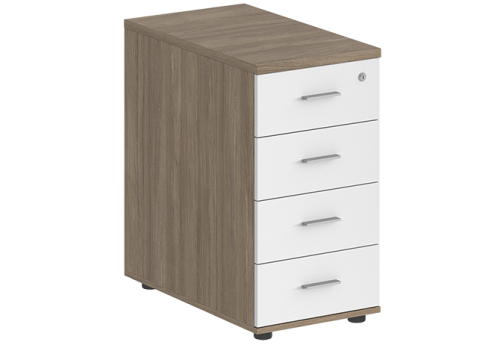 Тумба приставная с 4 ящиками с замком без топа Индиго Вуд, цвет дуб темный + белый