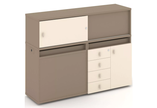 Тумба двойная с надставкой низкой (набор №18, вариант 1), цвет латте + сатин