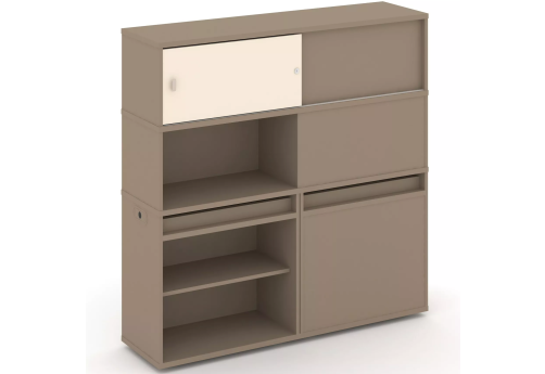 Тумба двойная с надставкой высокой (набор №29, вариант 2), цвет латте + сатин