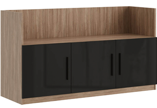 Креденция 3 двери с глянцевым фасадом Виенсо, цвет дуб + черный