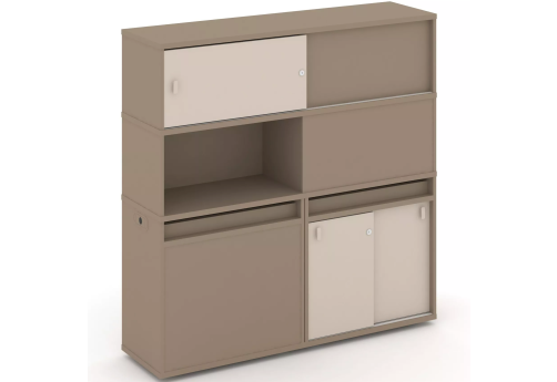 Тумба двойная с надставкой высокой (набор №33, вариант 1), цвет латте + капучино