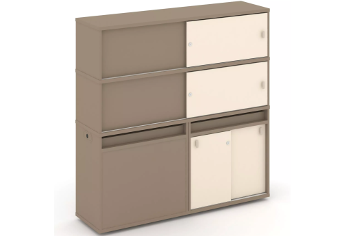 Тумба двойная с надставкой высокой (набор №26, вариант 2), цвет латте + сатин