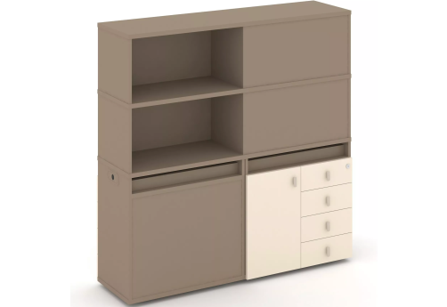 Тумба двойная с надставкой высокой (набор №19, вариант 1), цвет латте + сатин