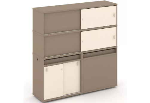 Тумба двойная с надставкой высокой (набор №26, вариант 1), цвет латте + сатин