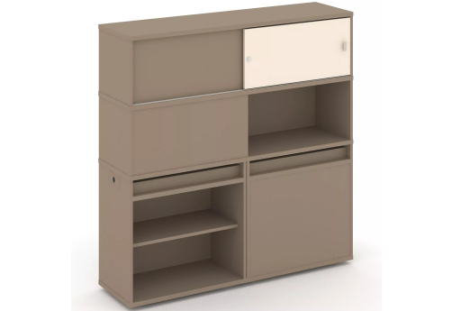 Тумба двойная с надставкой высокой (набор №28, вариант 1), цвет латте + сатин