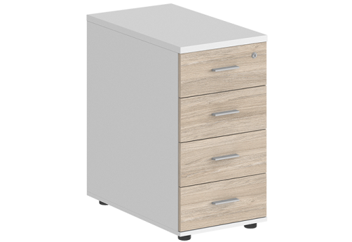 Тумба приставная с 4 ящиками (метабокс) с замком без топа Индиго Вуд, цвет белый + дуб светлый