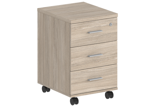 Тумба мобильная с 3 ящиками (метабокс) и замком Индиго Вуд, цвет дуб светлый