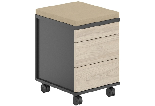 Тумба мобильная 2 ящика + 1 ящик-лоток с подушкой Фламинго, цвет антрацит + акация + бежевый